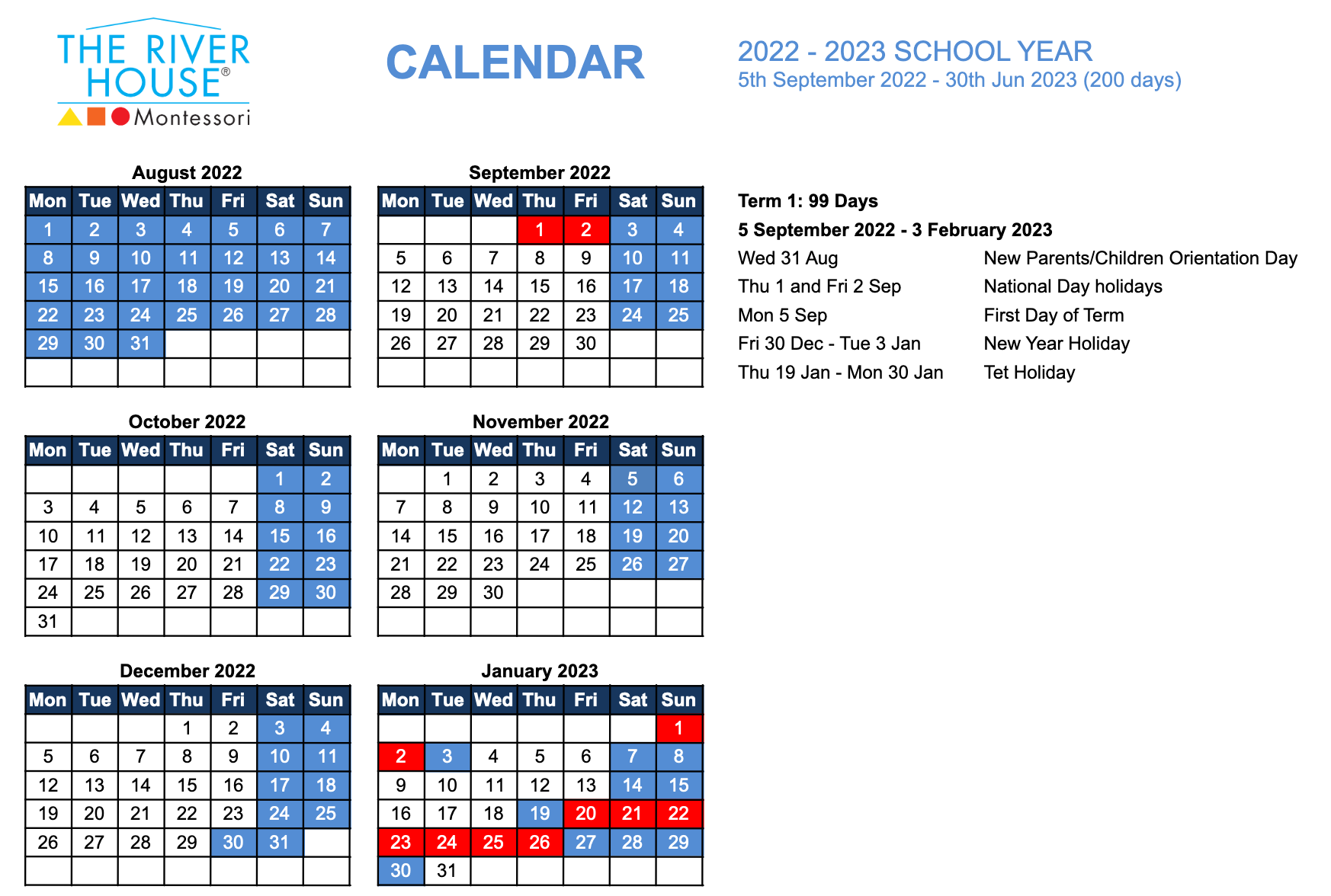 River House campus Schedule 2022-2023